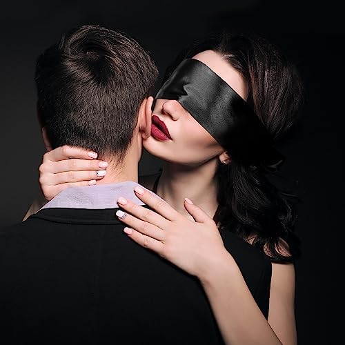 FRESHME Satin Sleep Mask - Comfortable Eye Mask Blindfold for Women Men Soft Adjustable Blackout Eye Cover Shade for Night Sleeping Travel Meditation Pure Black Valentine's Day Gift 160cm/63in