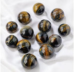 Natural Blue Yellow Tiger's Eye Healing Crystal Sphere Balls Quartz Gemstones Small Size Pack of 10 for Healing, Reiki, Home Office Decoration, Jewelry Making (Blue Tiger's Eye, 0.7"-0.78")