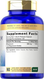 Carlyle Magnesium Oxide 500mg | 120 Capsules | Premium Quality | Non-GMO and Gluten Free Supplement