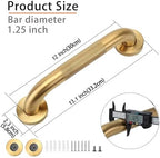 Shower Grab Bar, 2 Pack 12 Inch Gold Bathroom Grab Bar, 1.25" Diameter 304 Stainless Steel Anti-Slip Grab Bars for Bathtubs and Showers, Handicap Shower Grab Bar for Seniors Elderly