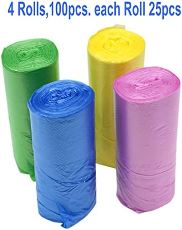4 GALLON Bathroom Trash Bags, 4 Rolls/100 Counts Small HANDLES Garbage Bags for Office, Bathroom Wastebasket Waste Bin Colorful Portable Rubbish Bags (100)