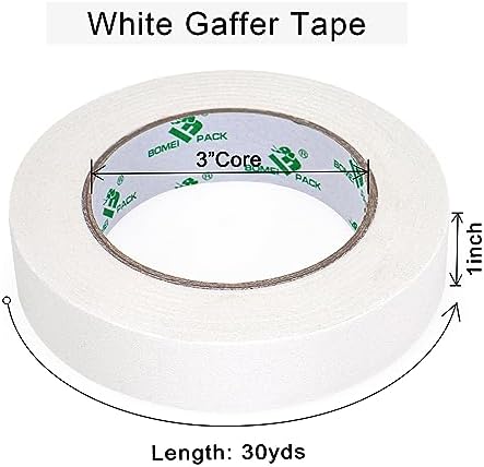 BOMEI PACK White Gaffer Tape, Matte Non-Reflective, 1inch x 30yds No Residue Hand Tear Self-Adhesive Gaffer Tape for Labeling, Cable, Stage, Photo Studio, Painters and Duct Repair, 1 Pack