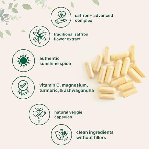 Micro Ingredients Saffron+ Advanced Supplements, 60 Veggie Capsules – 10-in-1 with Saffron Extract, High Absorption Fat-Soluble Vitamin C, Magnesium, Turmeric & KSM-66 Ashwagandha – Filler Free