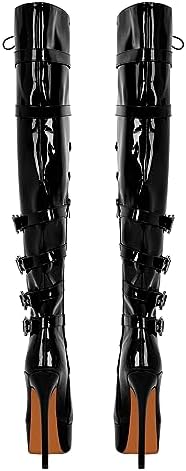 richealnini Women's Platform Thigh High Boots with Zippers and Rivets Lace Up Buckle Heels Over Knee High Boots