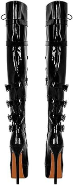 richealnini Women's Platform Thigh High Boots with Zippers and Rivets Lace Up Buckle Heels Over Knee High Boots