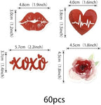 Rsstarxi 60 Pack Happy Valentine's Day Edible Cupcake Toppers Wafer Paper Lips Love Heart Cupcake Picks Red Rose Sweet Love Cake Decorations for Wedding Valentine's Day Party Supplies