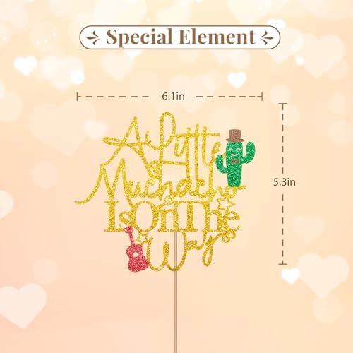 A Little Muchacho Is On The Way Cake Topper, Fiesta 1st Birthday Cake Decor, Gold Glitter Spainish A Little Muchacho Cake Topper for Boy, Mexican Themed Baby Shower Party Decoration