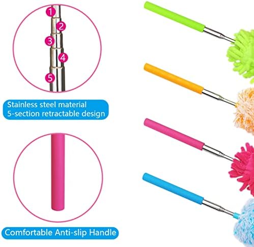 4 Pack 13" to 30" Extendable Feather Duster Kit, Washable Duster Head, Microfiber Duster for Office, Car, Window, Furniture