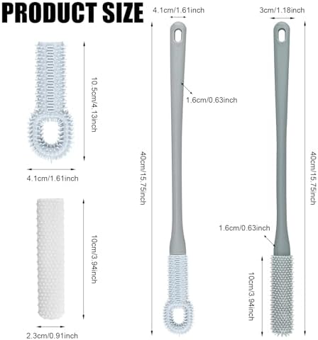 2pcs Soft Rubber Toe Scrubber with Replacement Brush Head Long Handle Toe Seam Massage Foot Washer Shower Cleaner for Seniors Elderly Men Women