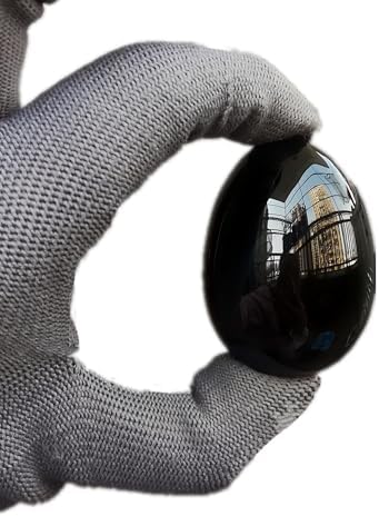 Natural Black Obsidian Egg Shaped Meditation Chakra and Home Decor Balance Crystals and Healing Stones Statue Set,35 * 50mm Easter and Thanksgiving Gift,with Wooden Bracket