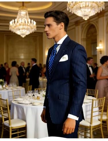 Mens Pinstripe Suit 2-Piece Slim Fit Blazer Pants Set Formal Business Wedding Tuxedo