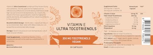 Ultra Tocotrienol 200mg Vitamin E Vegan – All 4 tocotrienols - Alpha Tocotrienol + Beta Tocotrienol + Gamma Tocotrienol + Delta Tocotrienol – No Tocopherols - Unique Tocotrienol Complex