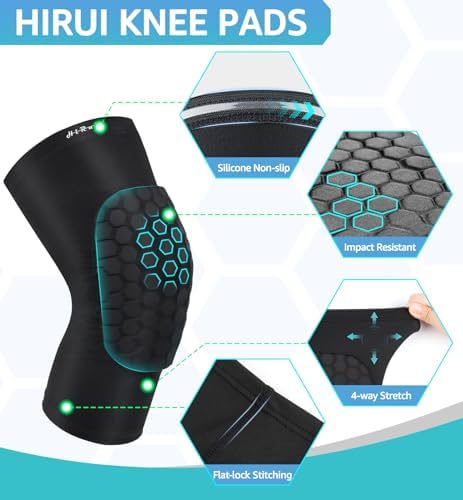 HiRui Knee Pads for Kids Youth Adult, Basketball Baseball Knee Brace Knee Support, Collision Avoidance Kneepad Compression Knee Sleeve for Volleyball Football Cycling Running-1Pair (Black, S)