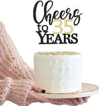 LOVENJOY Cheers to 35 Years Cake Toppers for Happy 35th Birthday Anniversary Cake Decorations, Dual-Side Glitter Black and Gold