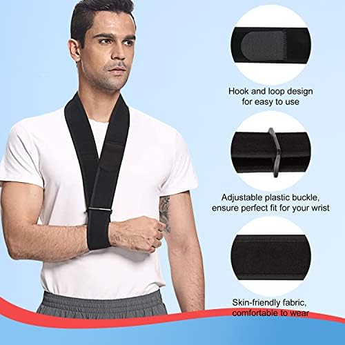 supregear Arm Sling, Adjustable Collar and Cuff Sling, Lightweight Simple Shoulder Immobilizer Arm Elbow Support Strap for Men Women, One Size Fits Most, Black