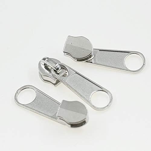 Leekayer 50PCS #5 Shiny Silver Pulls for Nylon Coil Zippers Metal Zipper Sliders for Jacket Luggage Purses Bags Bulk(Chrome) Brass Slider for Zipper
