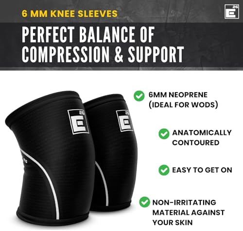 Element 26 Knee Sleeves for Weightlifting (Sold as a Pair) - 6mm Premium Neoprene for Compression, Mobility, and Warmth - Compression Sleeve for Functional Fitness, Squats, Deadlifts (Medium, Black)