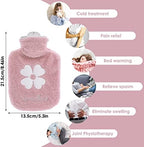 500ml Hot Water Bottle, 2-in-1 Small Hot Water Bottle with Cover Warm Water Bag with Soft Premium Faux Fur Cover Water Bag for Cold & Hot Compress Mini Hot-Water Bag for Women Men (Pink)