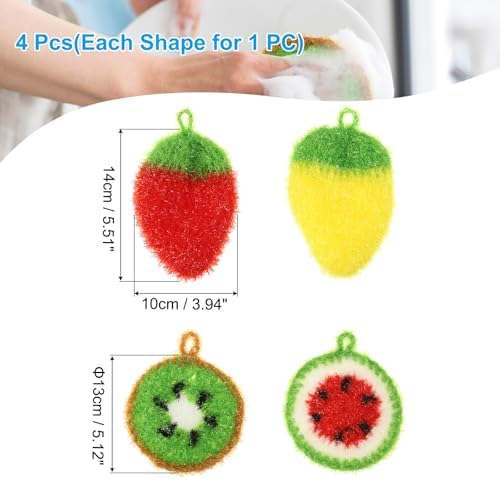 PATIKIL Dish Scrubber, 4 Pcs Non Scratch Cleaning Sponge Hand Crochet Double Layered Durable Dish Cloth Kitchen Sponge for Washing Dishes for Cookware Tubs, Watermelon & Fruit & Strawberry