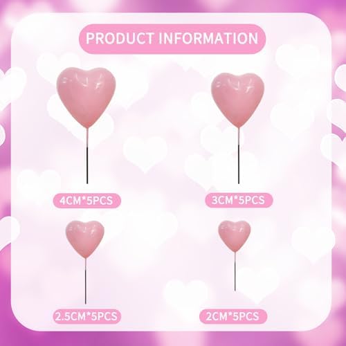 BEISHIDA 20 PCS Pink Heart Shape Mini Ball Cake Toppers Foam Cake Balls Decoration Supplies for Girl Birthday Valentine Mother's Day Anniversary Wedding Baby Shower Cake Decorations