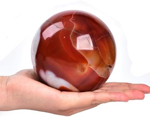 JIC Gem Large Red Agate Crystal Ball 4 inch(100mm) Round Healing Crystals Decorative Sphere with Wooden Stand Meditation Witchcraft Home Decor