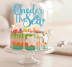 Oneder the Sea Cake Topper, Under the Sea Party Decorations, Baby 1st Birthday Cake Decor, Sea Themed First Birthday Party Supplies Blue Glitter