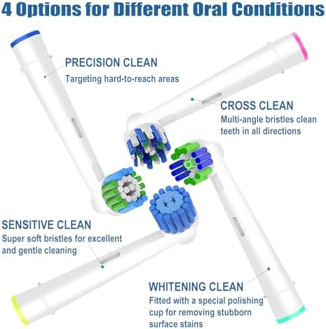 16pcs Replacement Brush Heads Compatible with Oral B Electric Toothbrushes. Pack of 4 Precision Clean,4 Cross Clean,4 3D Whitening Clean and 4 Sensitive Clean