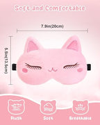 Sleep Mask for Kids - Valentines Gift for Kids Cute Plush Fuffy Sleeping Eye Cover Kawaii Soft Eyeshade Animal Eye Blindfold for Girls Boys Teens with Adjustable Strap, Cat