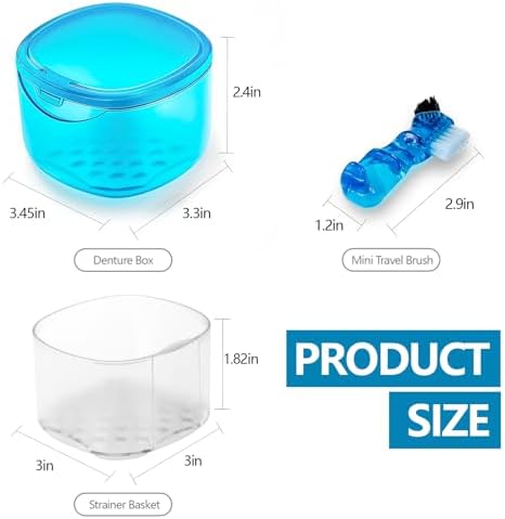 Denture Bath Case Denture Soaking Container with Lid Leak Proof, False Teeth Holder Mouthguard Storage Box Retainer Soaking Case - Transparent Blue