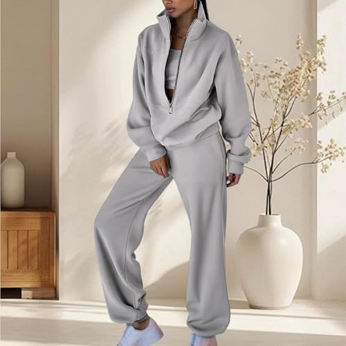 JSLOOO Womens Casual Sweatsuits 2 Piece Lounge Sets Fleece Half Zip Turtleneck Sweatshirt Jogger Pants Tracksuit Set