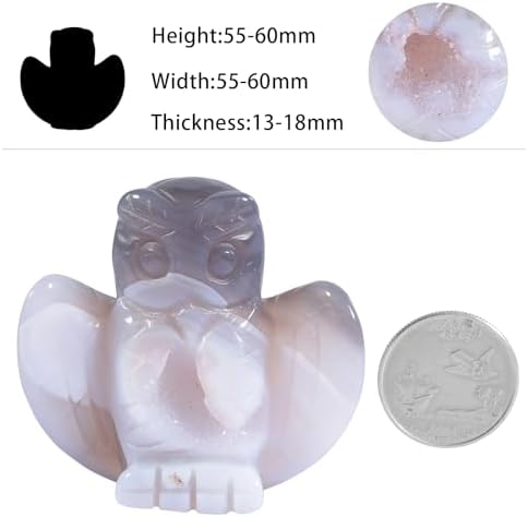 SUNYIK Carved Agate Geode Pocket Statue Natural Owl Animal Stone Sculpture Figurine Home Office Decor for Healing Meditation