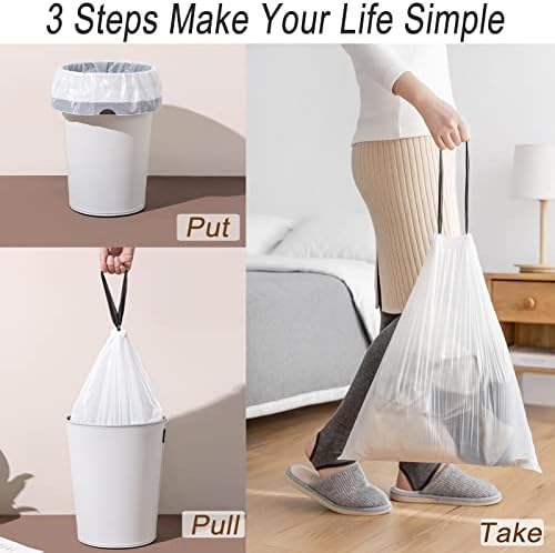 4 Gallon Trash Bag, Small Drawstring Trash Bags, 15 Liter White Garbage Bags, 72 Count