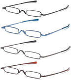 4 Pack Slim Pen Reading Glasses Metal Frame & Case Compact Portable Spring Hinge Eyeglasses for Women Men (Black, Blue, Gunmetal, Brown, +2.00)