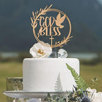 ZZDCMS God Bless Cake Toppers - Baptism & First Communion, Wooden Cake Decorating Supplies, Natural Wood, Brown