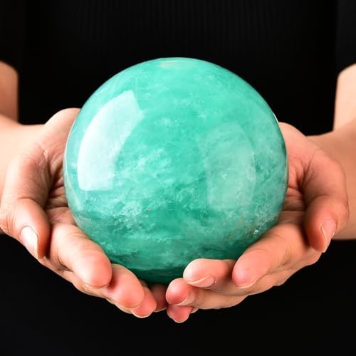 Large Green Fluorite Crystal Ball with Stand Natural Crystals Sphere Gemstone Ball Meditation Witchcraft Home Decor 100-110mm/3.9-4.3"