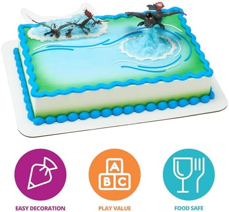 DecoSet How To Train Your Dragon Cake Topper, Cake Decoration With Toothless & Hiccup Figurine and Background Cake Pic For Birthday Cakes & Celebration Bakes