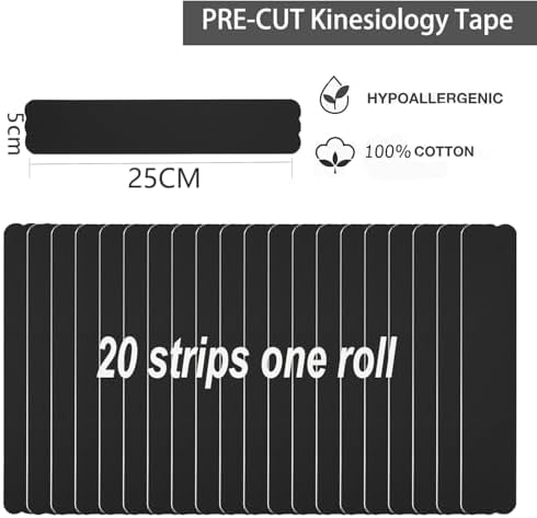 Kinesiology Tape Pro Precut 20 Strips Athletic Sports Waterproof Breathable Latex Free Tape for Ankle Wrists Knee Elastic Running Tennis Swimming Football Sports Activities Tapes (Black)