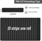 Kinesiology Tape Pro Precut 20 Strips Athletic Sports Waterproof Breathable Latex Free Tape for Ankle Wrists Knee Elastic Running Tennis Swimming Football Sports Activities Tapes (Black)