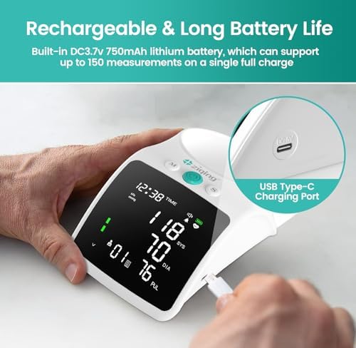 Blood Pressure Monitor, Rechargeable High Blood Pressure Cuff Upper Arm with Large Cuff XL, Led Backlit Screen & 2 * 99 Sets of Memory - Talking Bp Machine with Carrying Case