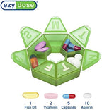 EZY DOSE Weekly Pill Organizer, Medicine Box, and Vitamin Planner, Travel Pill Planner, Portable Storage, 7-Sided, Green, BPA Free
