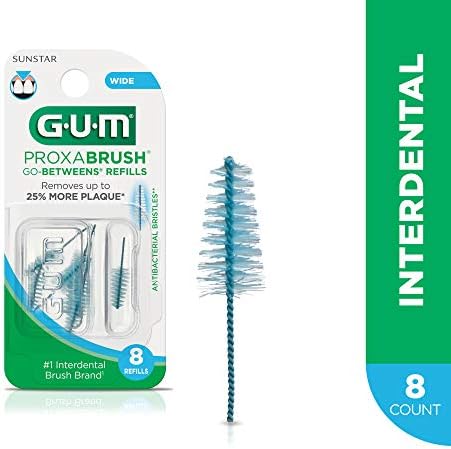 GUM Proxabrush Go-Betweens Refills - Wide - Compatible with GUM Permanent Handle - Reusable Interdental Brushes - Soft Bristled Dental Picks, 8 Count