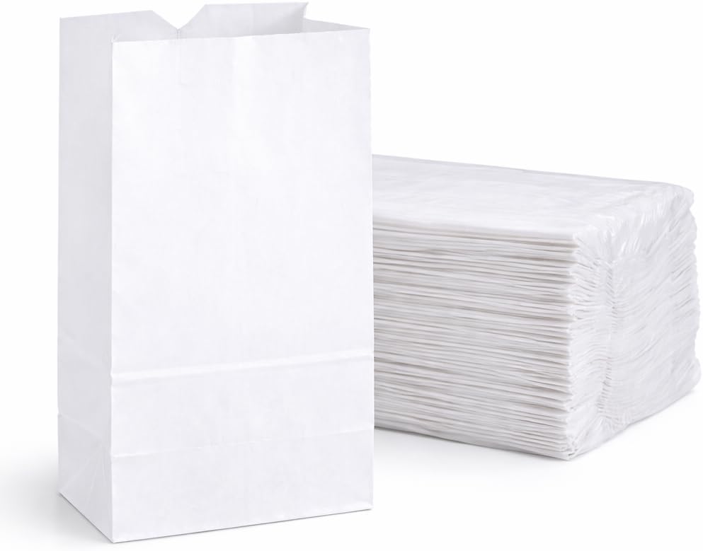 Perfect Stix - Kraft White Bag 8-100 8lb Kraft White Paper Bags - Pack of 100ct, White Bags