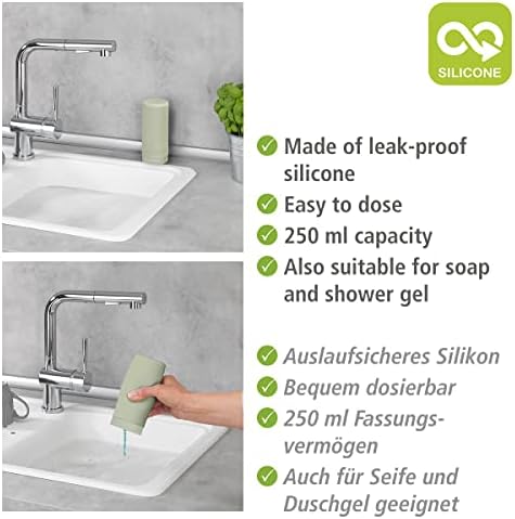 WENKO Easy Squeeze Dish Soap Dispenser for Kitchen Sink, Squeeze Bottle for Washing Up Liquid and Hand Soap, Round refillable Plastic Bottles, Easy to Fill and to use, 8.5 oz, Light Green