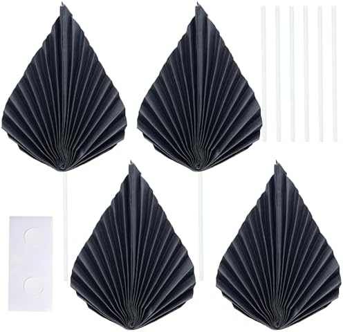 Gyufise 6Pcs Paper Palm Fan Cake Toppers Palm Spear Leaves Fan Cupcake Toppers Cake Insert Decorations Craft DIY Cake Bakeware Decoration for Birthday Party Wedding Party Decor Supplies Black