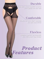 MANZI Suspender Tights for Women Sheer Garter Pantyhose Faux Lingerie Thigh High Stockings