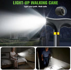 Walking Cane with LED Light for Women Men,Adjustable Folding Walking Canes for Seniors Balance(350LB),Large Base 4 Prong Quad Cane for Extra Stability,Self Standing Walking Stick with Light&2nd Handle