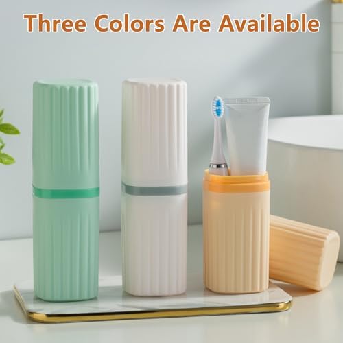 Travel Toothbrush Case, 2 in 1 Portable Tooth Brush Holder Cup Toothpaste Cover Container for School Camping Business Trip Bathroom, Yellow