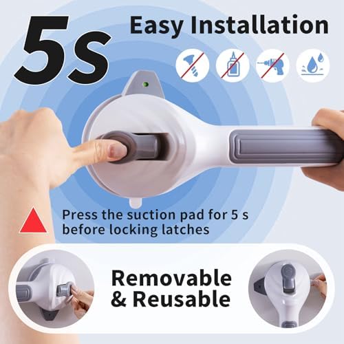 Shower Grab Bars for Seniors 2 Pack,16.8" Suction Shower Handle with Safety Indicator, No-Drill Bathroom Safety Rails for Elderly, Bathtub & Tile/Glass (Gray)