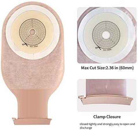 20 Pack Colostomy Bags, One Piece Ostomy Bag Ostomy Supplies, 15mm-60mm Cut-to-Fit Drainable Pouches with Clamp Closure for Ileostomy Stoma Care (Include 8 x Clamps)