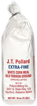 JT Pollard Extra-Fine White Cornmeal Bundle - 2 x 32 Oz Cornmeal Bags Bundled with a JFS Recipe Card